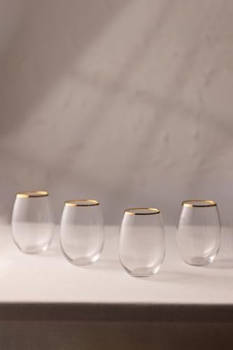 Astoria Premium Su Bardağı Serisi - Altın Yaldızlı Kristal Cam - 4 Parça 350cc Kapasiteli - El İşçiliği Detaylar - Su Servisi