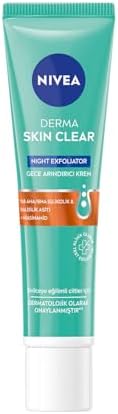 Derma Skin Clear Night Exfoliator Gece Arındırıcı Krem 40ml,%8 Glikolik Asit (AHA) ve Salisilik Asit (BHA) ile Sivilce Karşıtı Etki,Eşit Cilt Tonu