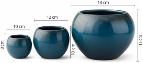 Constantine Dekoratif 3'lü (Üçlü) Modern Mavi Seramik Vazo Seti
