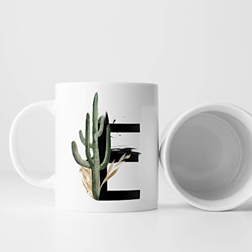 E Harfi Baskılı Çiçek Desenli Dekoratif Baş Harf Baskılı Kupa Bardak E Harfli Kahve Bardağı