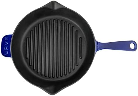 Premium Serisi - Döküm Izgara Tavası, Yuvarlak, 28 cm, Yekpare Saplı,, Majolik Mavi