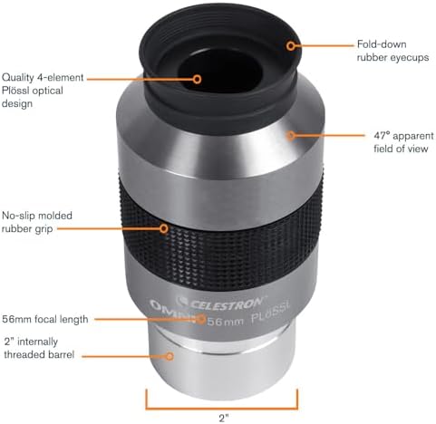 93328 Omni 2 inç mercek, 56 mm ultra uzun odak uzaklığı ve üstün ışık iletimi – Derin gökyüzü yıldız kümeleri, yıldız bulutları ve galaksileri izlemek için, gümüş/siyah
