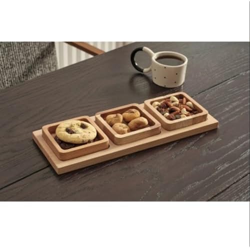 3'lü Ahşap Sunumluk Seti – 3 Kare Kase ve 1 Uzun Sunum Tahtası – Şık ve Doğal Atıştırmalık Servis Seti, Çay Saati ve Kahvaltı Sunumları İçin