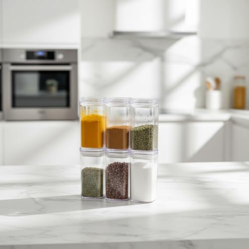 6'lı Akrilik Vakum Kapaklı Baharatlık Seti, 300ml Sızdırmaz Contalı ve Etiket Hediyeli Erzak Saklama Kabı, Kırılmaya Dayanıklı Şeffaf Mutfak Düzenleyici