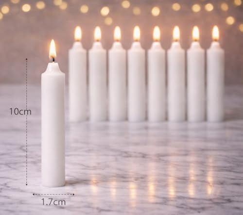 10’lu Beyaz Dilek Mumu Seti – Kaliteli ve Pürüzsüz Dış Yapılı, İçten Yanan Fitilli, Silindir Blok Tasarımlı, Dekoratif ve Ritüel Kullanımına Uygun Mumlar