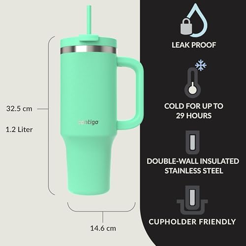 Üniseks Yetişkin Streeterville Tumbler Pipetli Yalıtımlı Su Şişesi, 1.2L, Açık Yeşil