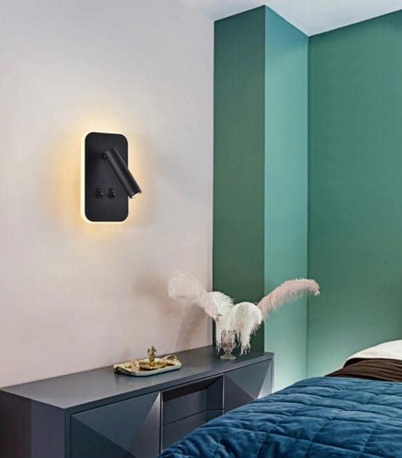 Tuvalu Siyah LED Duvar Apliği | 13W | 3200K Gün Işığı | Çift Anahtarlı – Çift Kademe Yanma | 930 Lümen | 220V | Yatak Başı Okuma Apliği | IP20 | 10x18x3 cm Modern Minimal İç Mekân Aydınlatma