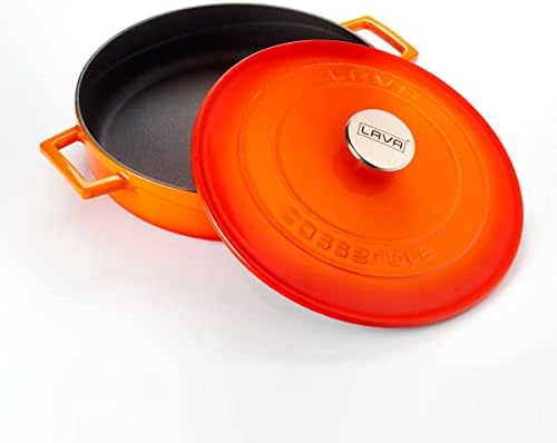 Metal Döküm Çok Amaçlı Yayvan Tencere, Trendy, 28 cm, 3.51 L Hacim, Turuncu