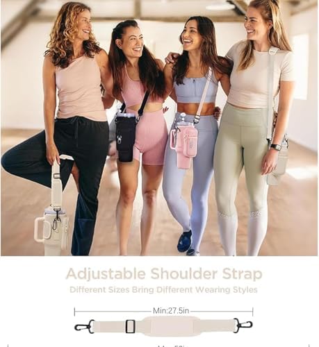 Su şişesi tutucu çanta, krem renkli su şişesi taşıma çantası, telefon cebi ve ayarlanabilir askılı, 40oz matara tutucu, pipet kapağı ve karabinalı