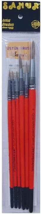 6'lı Sulu Boya Fırça Seti, El Yapımı Sentetik Akrilik, 15 cm Saplı, 0-2-4-6-8-12 Numara, Standart Boy