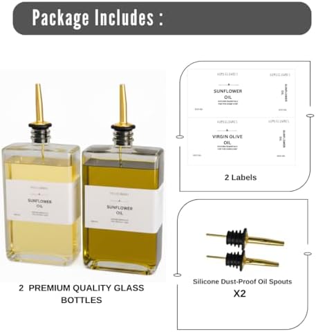 Mutfak İçin Zeytinyağı Dispenseri Şişesi, Yağ ve Sirke Dispenseri Seti, Şık Kitap Tasarımı, Dayanıklı Cam, Sızdırmaz, Kolay Dökme Ağızları, Mutfak ve Yemek Masası İçin Mükemmel, 2'li Set