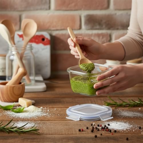 1 Adet Borosilikat Cam Kilitli Saklama Kabı (200 ml) - Sızdırmaz Kapaklı, Dayanıklı Mini Porsiyon Beslenme Kutusu | Fırın ve Mikrodalga Uyumlu Kare ve Yuvarlak Seçenekleri (KARE)