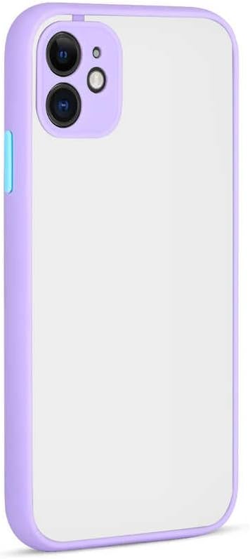 11 ile Uyumlu Arka Kısmı Mat Şeffaf Yapıya Sahip Kenarları Silikon Tpu Malzemeden Üretilmiş Renkli Tuşlara Sahip Kamera Korumalı Transparan Kılıf (Lila)