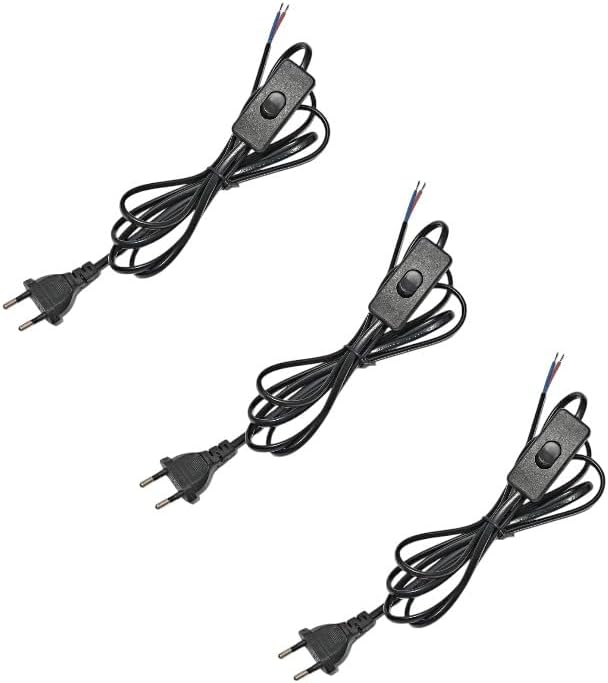 Fişli & Anahtarlı Arapuarlı Hazır Kablo | 2 Metre Siyah Uzatma Kablosu | 0,50 mm² Kesit | Aplik,, Masa Lambası, LED Trafosu ve Tuz Lambası İçin