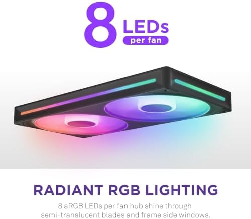 NZXT F280 RGB Core – 280 mm tekli çerçeve fan birimi 2 x 140 mm RGB fanlı – devir sayısı ve aydınlatma kontrolü – yüksek statik basınç ve hava akımı – fan başına 8 aRGB LED – siyah