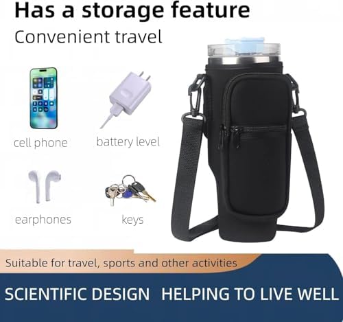 Su şişesi tutucu çantası, Telefon Cebi Bulunan Su Şişesi Taşıma Çantası, Ayarlanabilir Askılı Çapraz Askılı Taşıyıcı, 40oz Termoslar için Neopren Kılıf