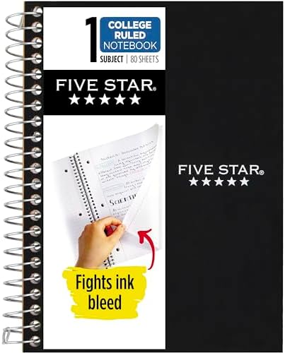 Star Spiral Defter, 1 Konu, Kolej Çizgili Kağıt, 7" x 4-3/8", Kişisel Boyut, 80 Sayfa, Siyah (450048AA2-ECM)