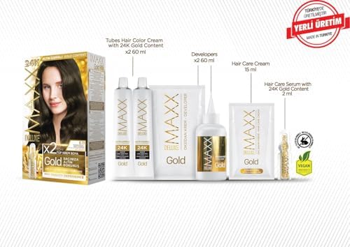 Gold serisi 24K Altın Parçacıklı Serum ile 1 Kutu 2 x 50 ml ve Geliştiriciler Saç Boyası (YOĞUN KÜLLÜ KOYU KUMRAL 6.11)