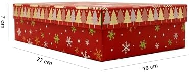 Yılbaşı Hediye Kutusu – 27x19x7 cm Kırmızı Temalı Kapaklı Hediye Kutusu | Dayanıklı Karton, Altın Detaylı Yeni Yıl Hediye Paketi Kutusu