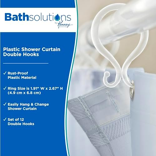 Çift Duş Perdesi Kancası (12'li Set), Şeffaf