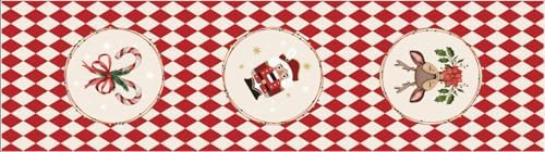 Yılbaşı Temalı Dijital Baskılı Runner Örtüsü Christmas Kırmızı 40x140 cm