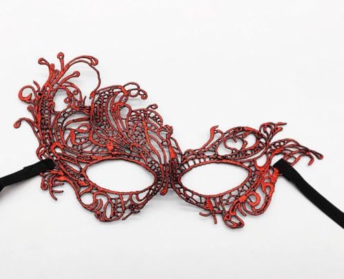 chermik Renk Örgü İşlemeli Parti Maskesi Model 1, Tek Ebat, Parti Maskesi, Kırmızı, Üniseks