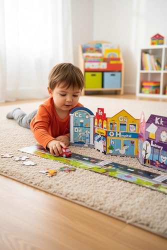 TOTS & FOLKS Abc Town Multi Activity Set, Wipe Clean Foldable Book and Puzzle, Yol ve Alfabe Puzzle Kitap Seti, Alphabet Street, ABC Şehri Multi Aktivite Seti