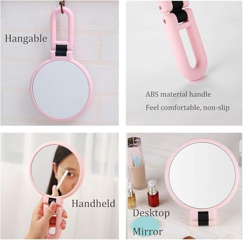 Sivrisinek Kovucu Bileklik, 15x Büyütmeli El Aynası, Çift Taraflı Katlanabilir Büyüteçli Taşınabilir Ayna, Kadınlar ve Kızlar için Ayarlanabilir Saplı Kompakt Makyaj Aynası (Pembe)