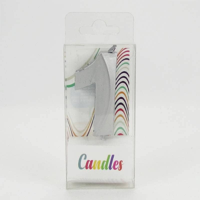 1 Bir Rakamlı Gümüş Gri Mum 6.5 Cm