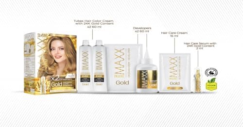 Gold serisi 24K Altın Parçacıklı Serum ile 1 Kutu 2 x 50 ml ve Geliştiriciler Saç Boyası (AÇIK KAHVE 5.0)