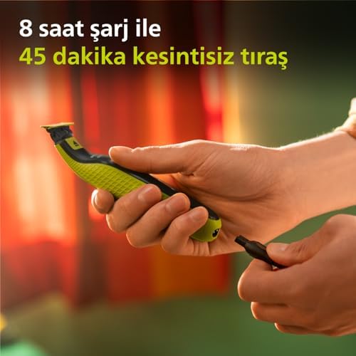 One Yüz için Hibrit Tıraş Makinesi, Sakal Şekillendirici, Islak/Kuru Kullanım, 5’i 1 Arada Ayarlanabilir Tarak,Çift Taraflı Bıçak, 45 Dakika Kablosuz Performans, QP2724/20
