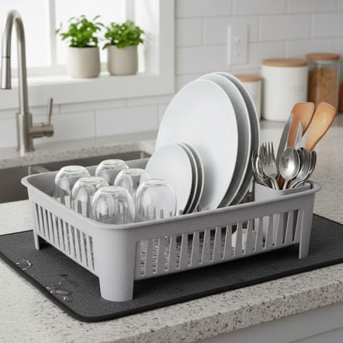 Portatif Kaşıklık Bölmeli Bulaşıklık | Tezgah Üstü Bulaşık Kurutmalık | 4 Renk Seçeneği | Dayanıklı ABS Plastik Malzeme (42x33x12cm) (BEYAZ)