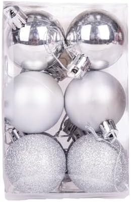 Yılbaşı Topu Simli Mat Parlak 12'li Set Gümüş 4 Cm.