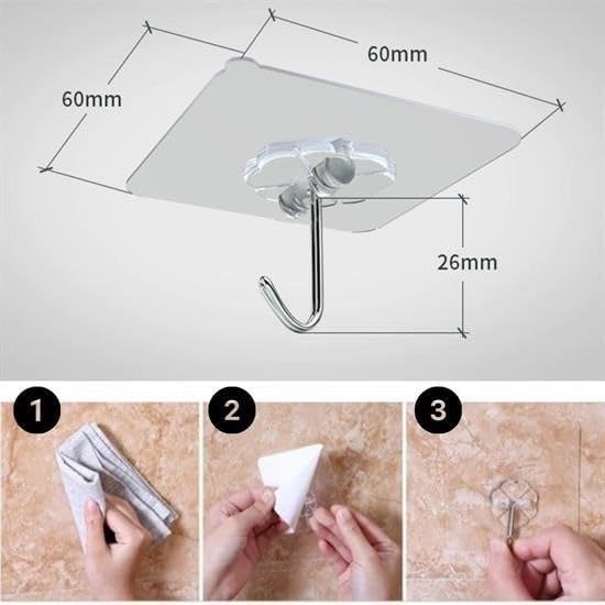 Süper Güçlü Yapışkanlı Suya Dayanıklı Şeffaf Askı 5li (5 Adet) Set Yeniden Kullanılabilir Yapışkanlı Kancalar