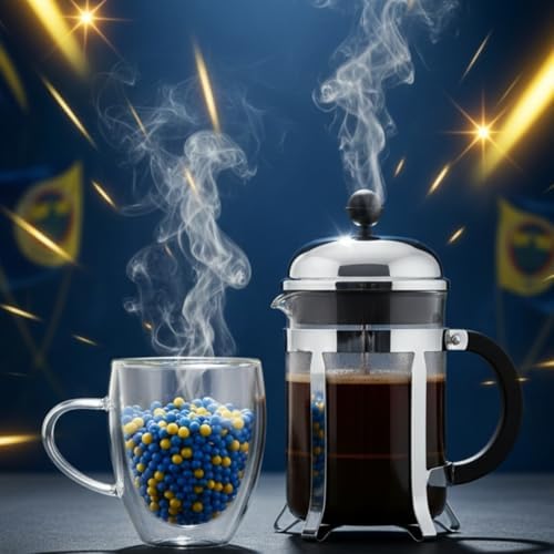 Çift Cidarlı Cam Kupa Seti | Isı Yalıtımlı Kulplu Borosilikat Kupa | Soğuk & İçecek Termal Kupa | Espresso Çay Bardağı Seti-- (Sarı Lacivert, Büyük 350 ml,)