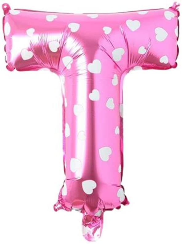 T Harfi 16 İnç Pembe Kalpli Renk Folyo Balon 36 CM (Pembe)