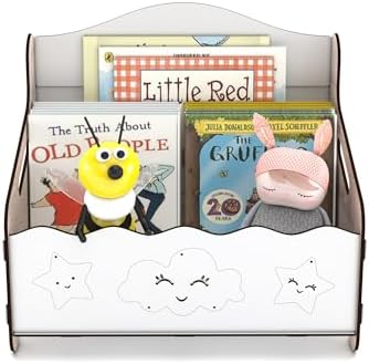 Monte Bank Kitaplık Dergilik Çocuk Odası Ahşap MDF Bebek Kitaplığı Mini Çocuk Kitaplığı (Meşe-Beyaz)