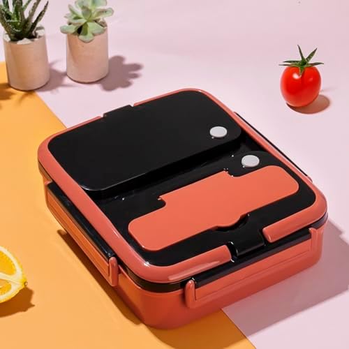 1392-2 Çelik Hazneli 3 Bölmeli Beslenme Kutusu Lunchbox Sefer Tası - Turuncu