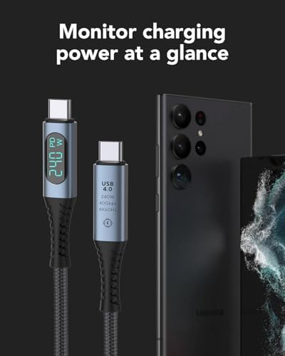 LED Ekranlı 240W USB C - USB C Hızlı Şarj Kablosu, (48V/5A) USB-C PD 3.1, Naylon Örgülü Tip C Erkek - Erkek Kablo Kablosu, MacBook Pro/Air/iPad//HP// için Dizüstü Veri Kablosu