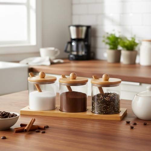 Bambu Standlı 3'lü Cam Baharatlık, Borasilikat, 3'lü Baharat Seti - Şık ve Fonksiyonel Bambu Standlı Mutfakta Düzeni ve Lezzeti Bir Arada Yaşayın!