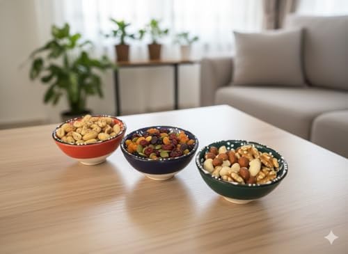 Kabartma Desenli Seramik Çerezlik Kase Seti – 3’lü Renkli Dekoratif Tr İznik Motifli Meze ve Sunum Kaseleri – Sofra Sunum Aksesuarları