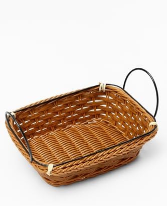 Ekmek Sepeti 21x17x7 cm, Hasır Görünümlü Plastik, Metal Saplı, Kahvaltı ve Sunum İçin Modern Tasarım, Bulaşık Makinesinde Yıkanabilir, Çok Amaçlı Sofra Servis Sepeti