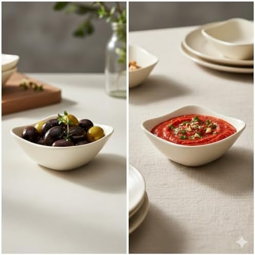 Şık Tasarımlı 3’lü Krem Sunum Kasesi – 10 cm Kare Form, Servis ve Kahvaltılık Kase Seti