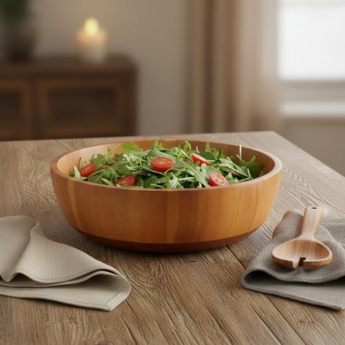 Doğal Akasya Ahşap Salata ve Meyve Kasesi – 28 cm Büyük Boy Yuvarlak Sunum Tabağı, Çerezlik ve Dekoratif Mutfak Kasesi