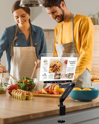 Ayarlanabilir Masa Kenarı Kitap ve Tablet Standı – 360° Dönebilen, 87.5cm Yükseklik Ayarlı, Kelepçeli Metal Kol, Şeffaf Akrilik Panel, Kitap Okuma, Tablet, iPad ile Uyumlu | P87