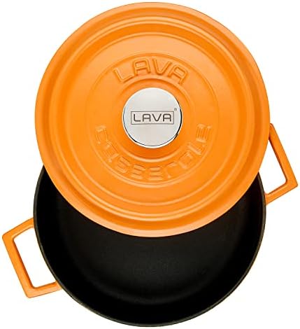 Metal Spring Serisi - Döküm Çok Amaçlı Tencere, Yuvarlak, 24 cm, Mat, Parlak Siyah Taban, Turuncu