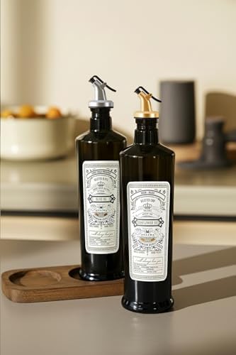 Siyah İtalyan Cam 750 ml 2'li Yağdanlık Seti - Ahşap Standlı -Damlatmaz Kapaklı Zeytinyağı Sıvıyağ