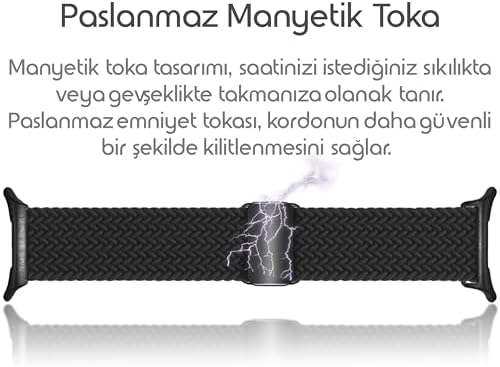 Galaxy Ultra 47mm ile Uyumlu Örgü Solo Loop Kumaş Kordon Manyetik Tokalı Terleme Yapmayan Nefes Alabilen Hafif Yapılı Bilek Ölçüsüne Göre Ayarlanabilen Elastik Kayış