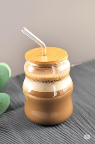 Bambu Kapaklı Cam Pipetli 450 ml Borosilikat Bardak