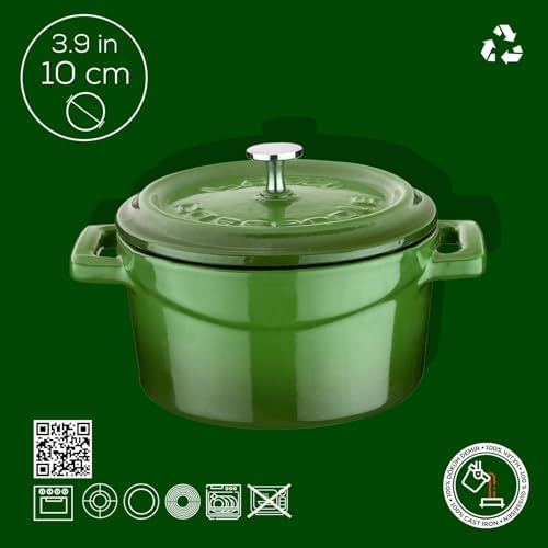 Metal Döküm Mini Tencere, 10 cm, 0.35 L Hacim, Yeşil